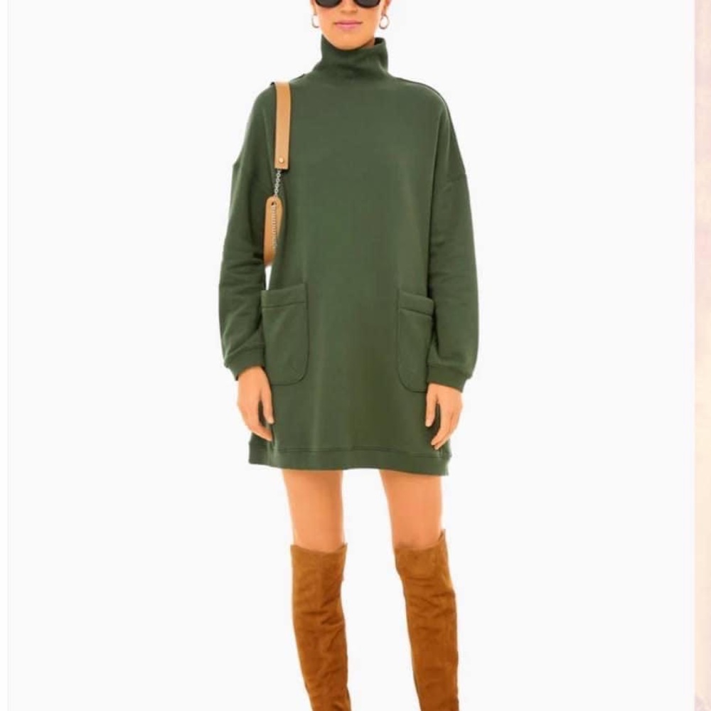 Pomander Place Olive Green Turtleneck Mini Dress